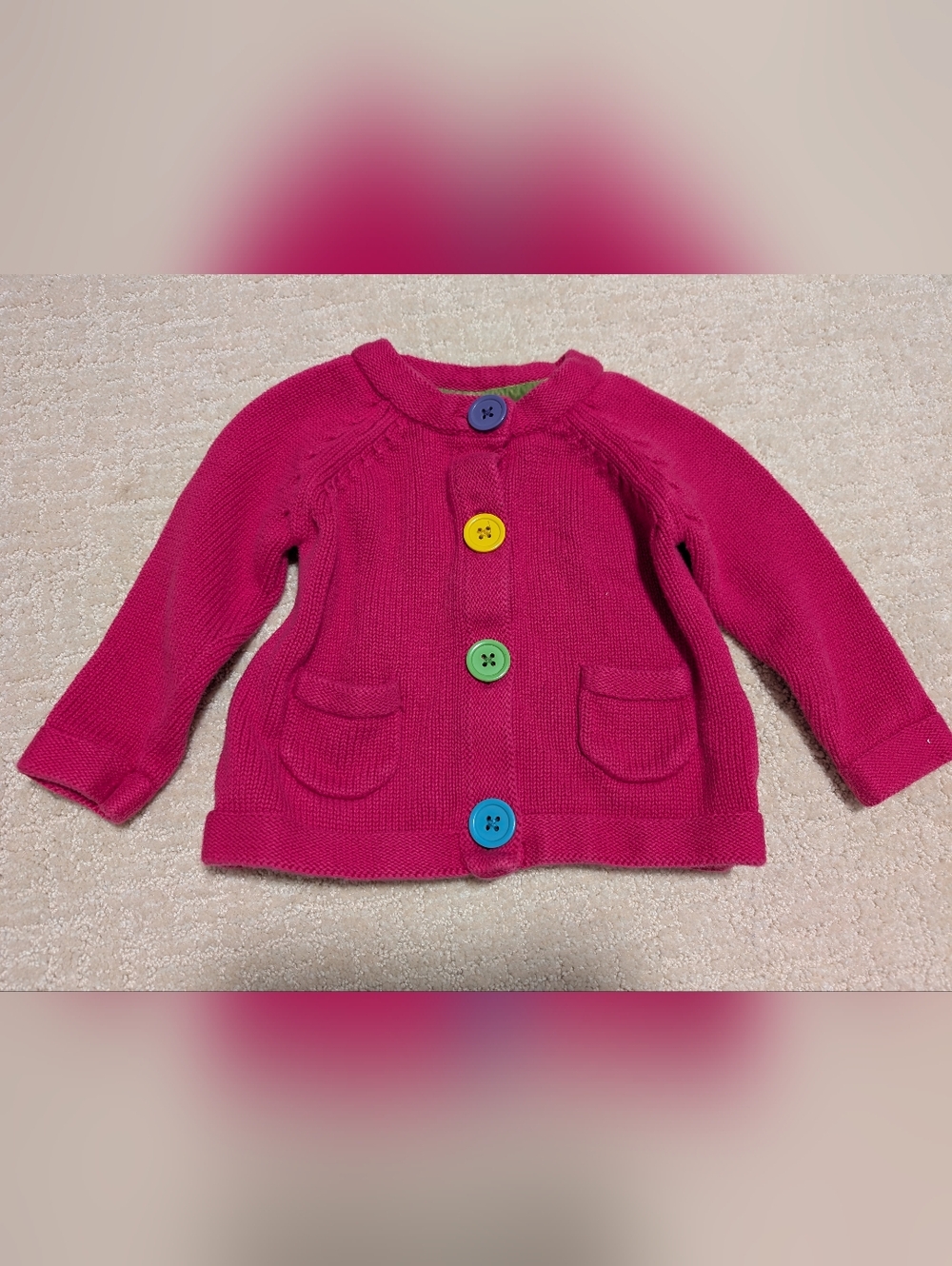 Vintage Carter's 18m Fushcia 100% Cotton Cardigan with Colorful Buttons